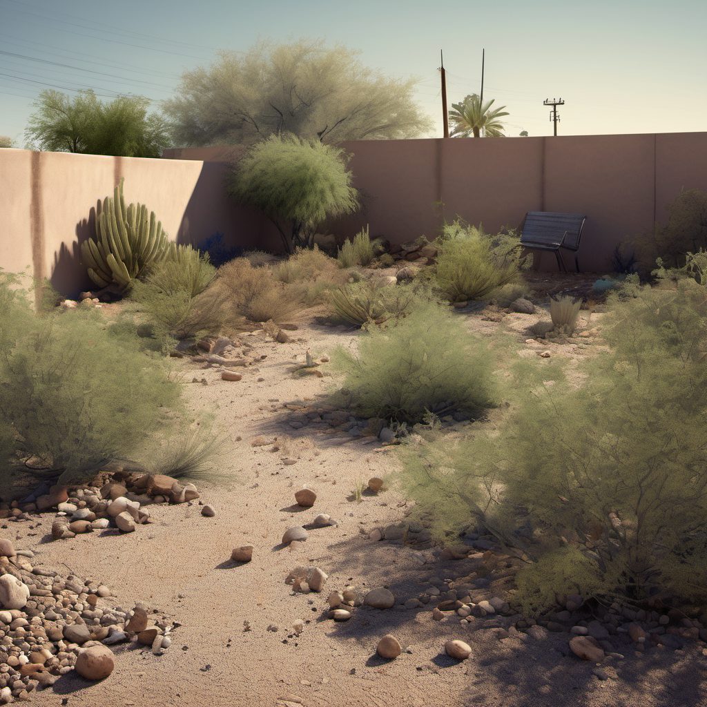 An overgrown gravel yard before cleanup.