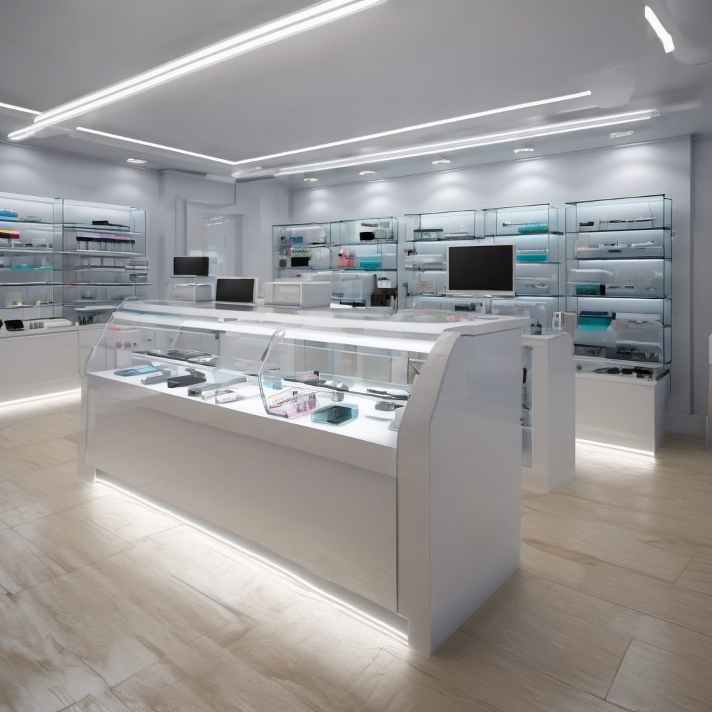 The shop counter and the accessory wall.
